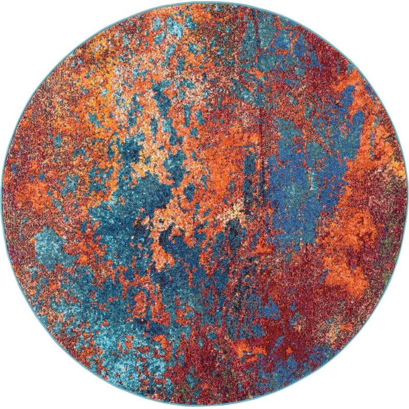 Nourison - Celestial CES08 Blue and Red 4' x Round Colorful Area Rug - CES08-99446769862