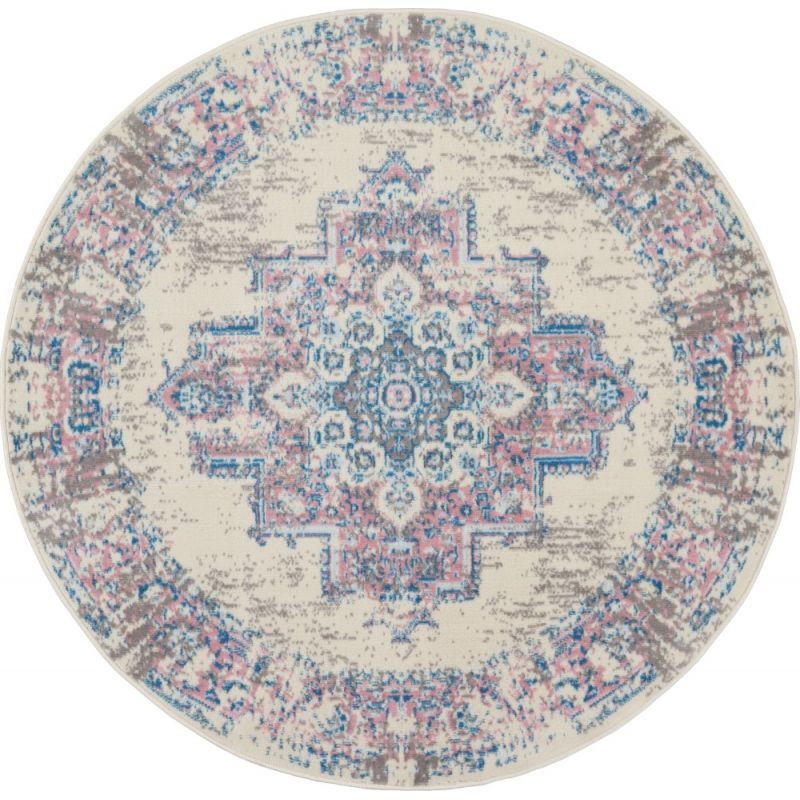 Nourison - Grafix GRF14 White and Pink 4' Round Persian Area Rug - GRF14-99446801050