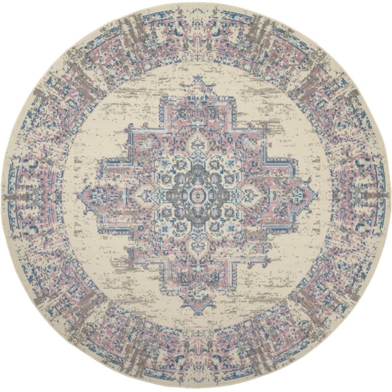 Nourison - Grafix GRF14 White and Pink 8' x Round Large Rug - GRF14-99446481627