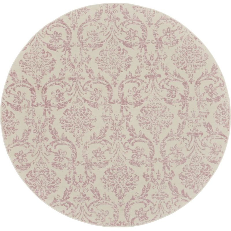 Nourison - Jubilant 8' x Round White and Pink Area Rug - JUB09-99446764263