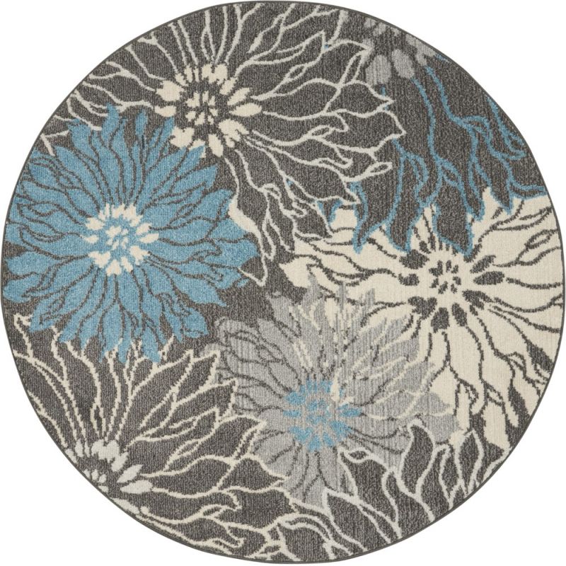 Nourison - Passion 4' x Round Charcoal and Blue Area Rug - PSN17-99446734778