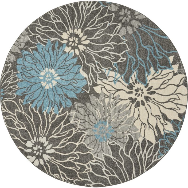 Nourison - Passion 8' x Round Charcoal and Blue Area Rug - PSN17-99446734792