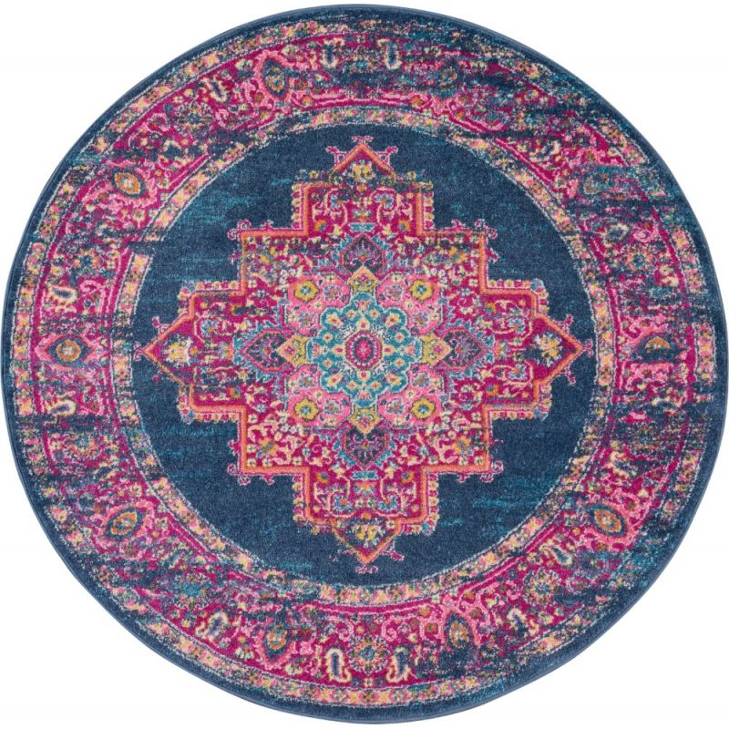 Nourison - Passion PSN03 Blue and Pink 8' x Round Large Rug - PSN03-99446469250