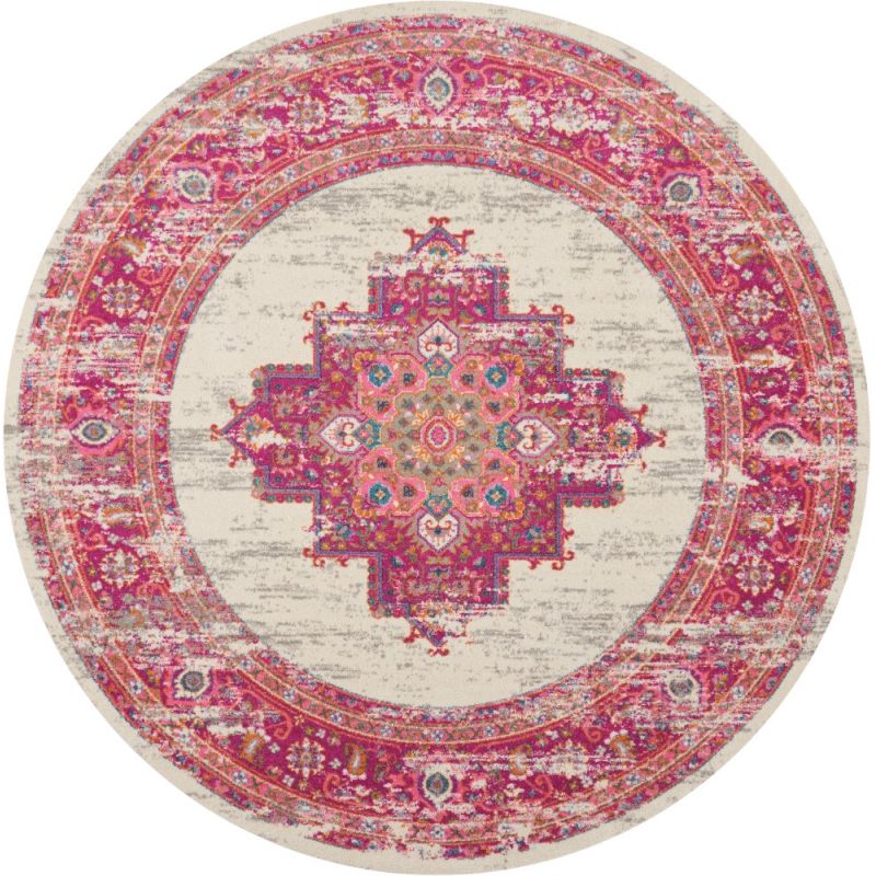 Nourison - Passion PSN03 Pink and White 8' x Round Large Rug - PSN03-99446259677