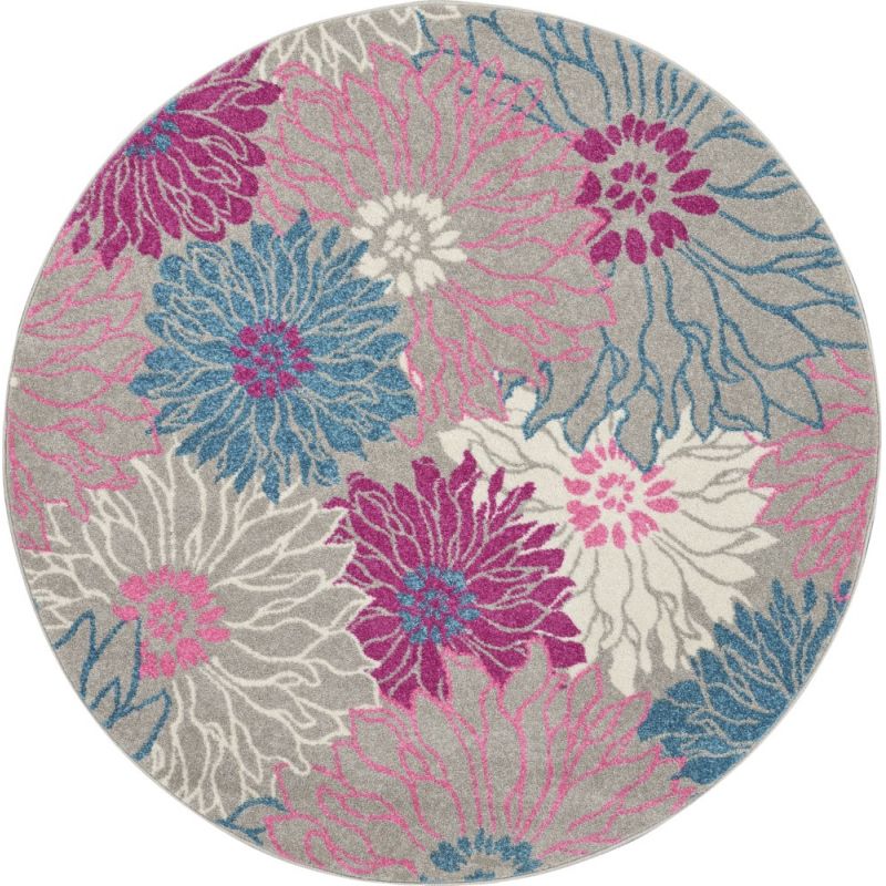Nourison - Passion PSN17 Pink and Bone 4' x Round Floral Area Rug - PSN17-99446765130
