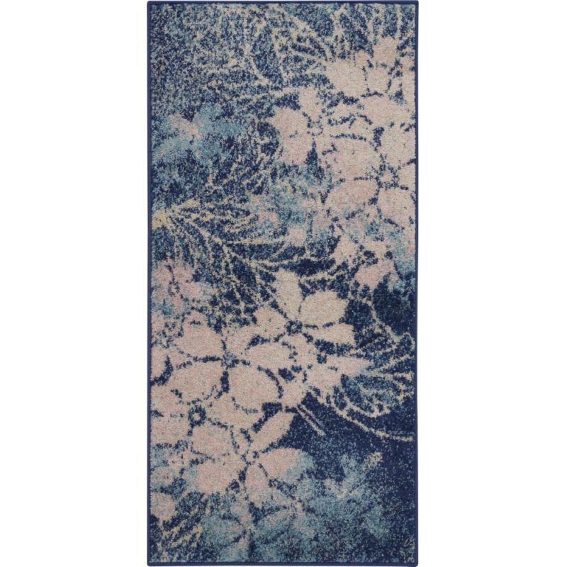 Nourison - Tranquil 2'x4' Navy Blue and White Ombre Floral Small Rug - TRA08-99446486271