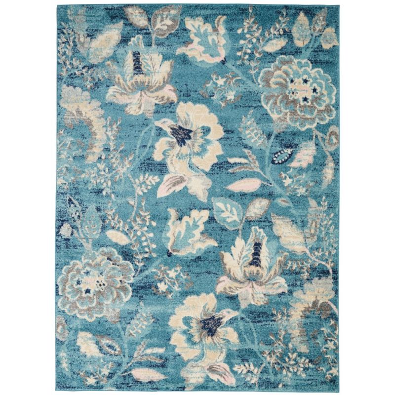 Nourison - Tranquil TRA02 Turquoise Blue and White 4'x6' French Country Area Rug - TRA02-99446483867