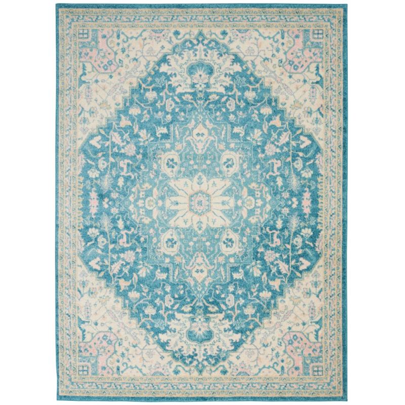 Nourison - Tranquil TRA07 Turquoise Blue and White 6'x9' Oushak Area Rug - TRA07-99446485779_CLOSEOUT