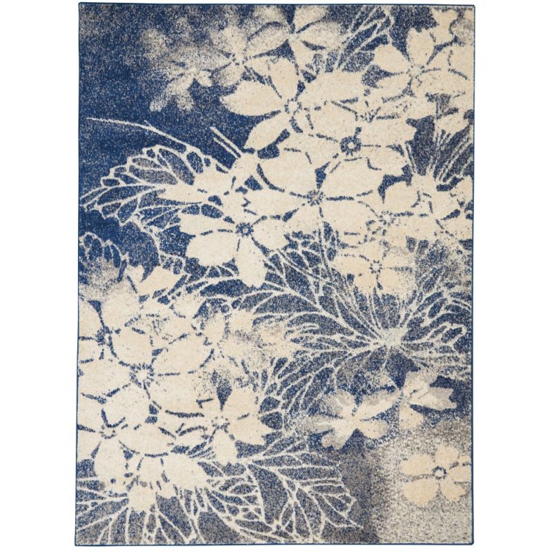 Nourison - Tranquil TRA08 Navy Blue and Grey 6'x9' Ombre Floral Area Rug - TRA08-99446486127_CLOSEOUT