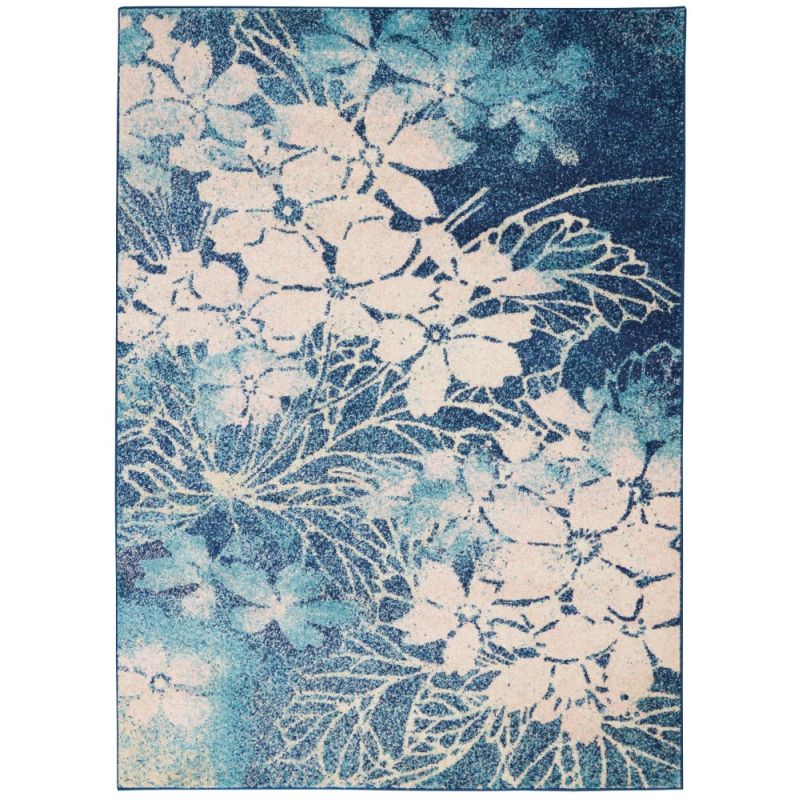 Nourison - Tranquil TRA08 Navy Blue and White 4'x6' Ombre Floral Area Rug - TRA08-99446486295