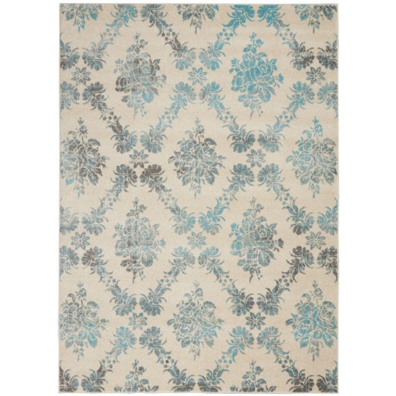 Nourison - Tranquil TRA09 Turquoise and White 6'x9' Vintage Area Rug - TRA09-99446399359_CLOSEOUT