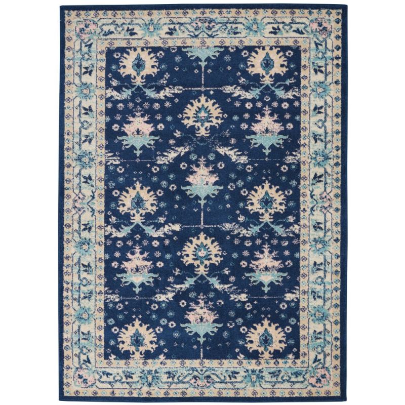Nourison - Tranquil TRA10 Navy Blue 6'x9' Bordered Oriental Area Rug - TRA10-99446489463_CLOSEOUT