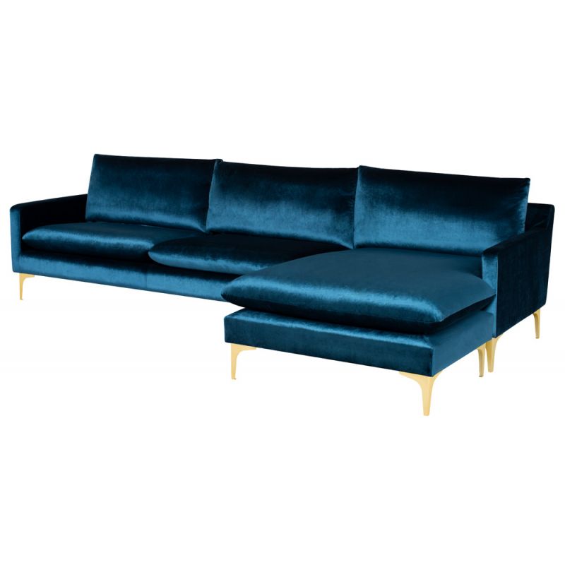 Nuevo - Anders Sectional Sofa Midnight Blue With Brushed Gold Legs - HGSC485
