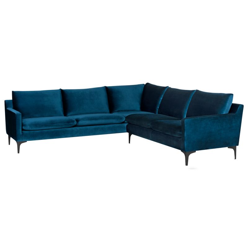 Nuevo - Anders Sectional Sofa Midnight Blue With Matte Black Legs - HGSC677