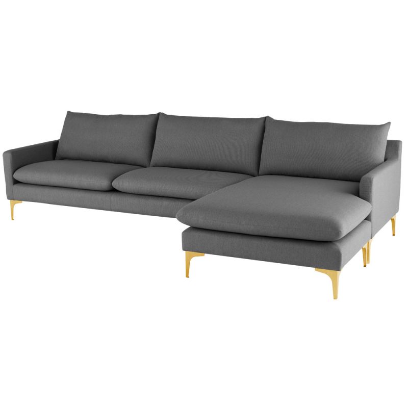 Nuevo - Anders Sectional Sofa Slate Grey With Brushed Gold Legs - HGSC483