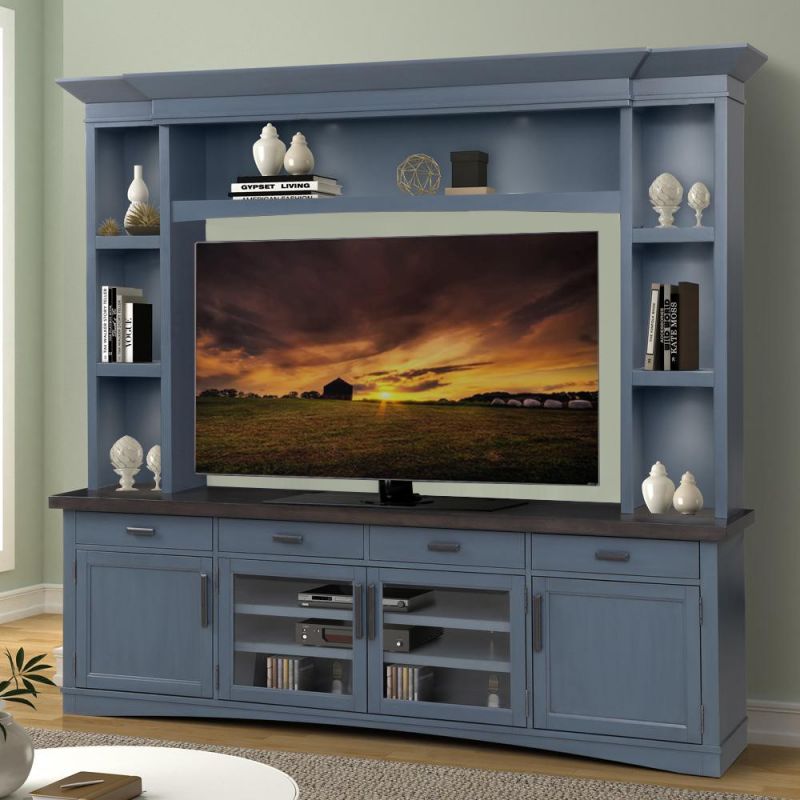Parker House - Americana Modern 92 in. TV Console with Hutch and LED Lights in Denim