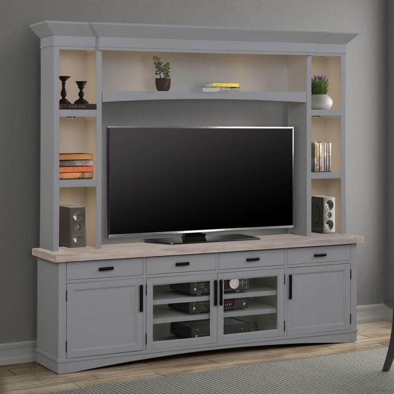 Parker House - Americana Modern 92 in. TV Console with Hutch and LED Lights in Dove - AME92-3-DOV