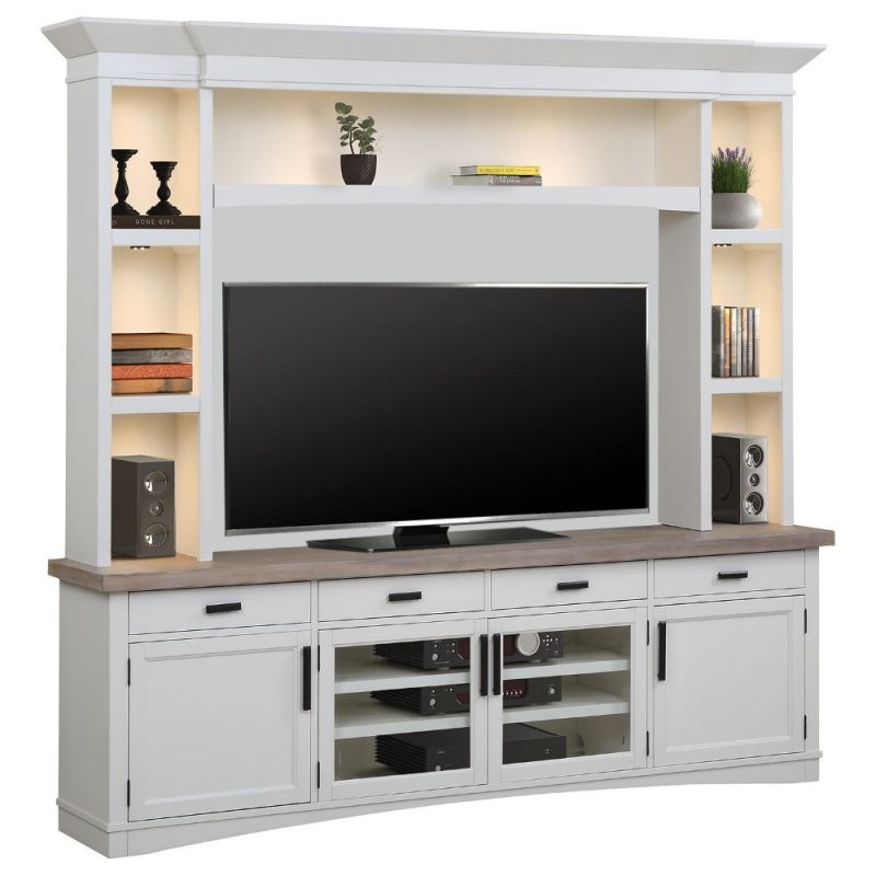 Parker House - Americana Modern 92 in. TV Console with Hutch, Backpanel and LED Lights in Cotton - AME92-4-COT