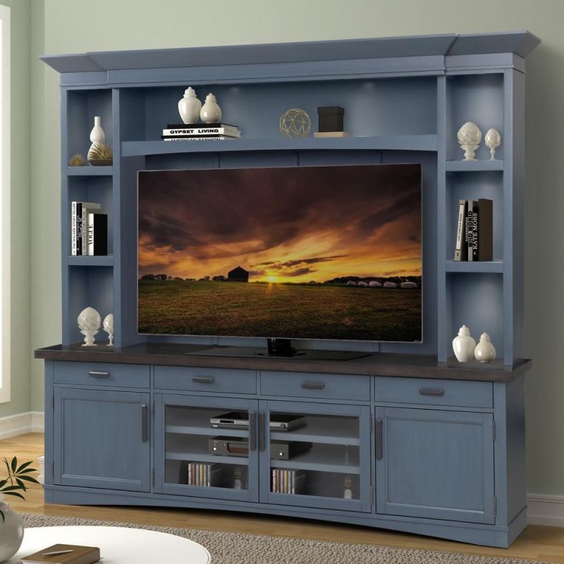 Parker House - Americana Modern 92 in. TV Console with Hutch, Backpanel and LED Lights in Denim - AME92-4-DEN
