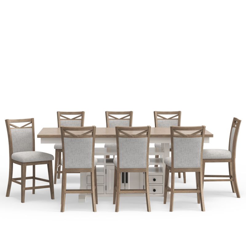 Parker House -  Americana Modern Dining Island Counter Height Table with 8 upholstered chairs - DAME-9PC-72CTR-2226-COT