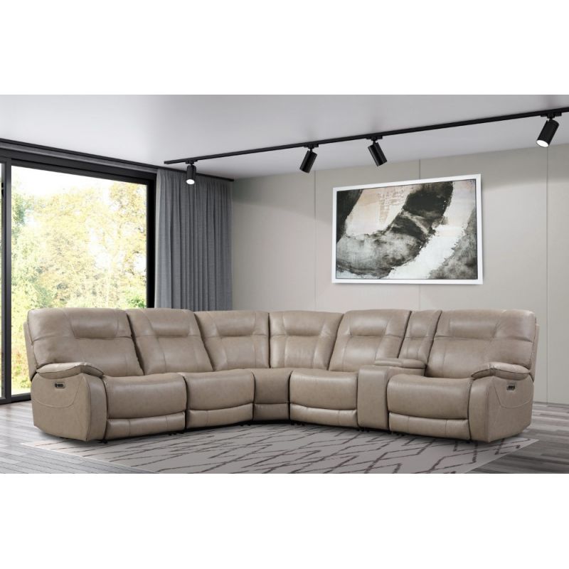 Parker House - Axel Parchment 6 Pc Power Reclining Sectional with Power Headrests and Entertainment Console - MAXE-PACKA(H)-PAR