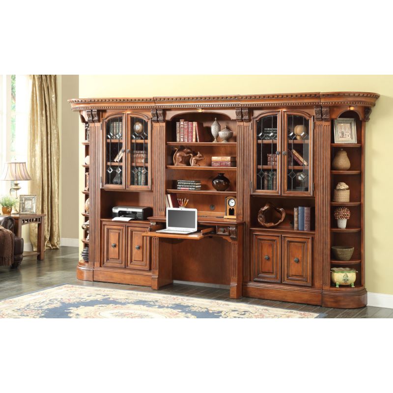 Parker House - Huntington 6PC Large Glass Bookcase Library Wall Set in Antique Vintage Pecan