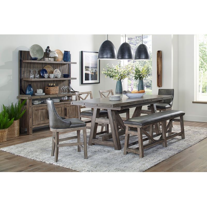 Parker House - Lodge Dining Counter Height Extendable Table with 2 Sling Stools 2 X-Back Stools 1 Bench Buffet with Hutch - DLOD-9PC-TBL-2SL-2XBK-1B-HUT