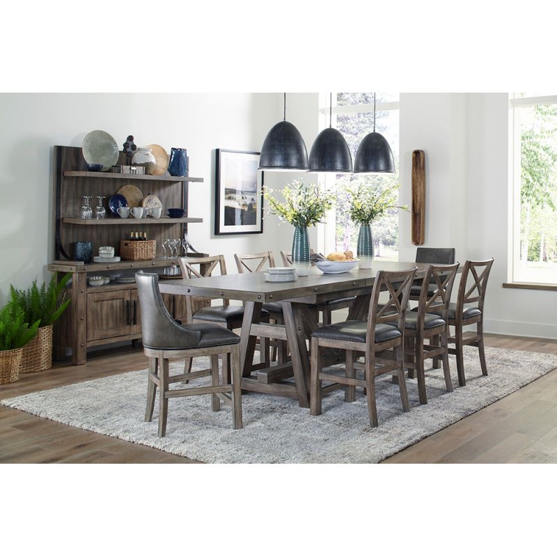 Parker House - Lodge Dining Counter Height Extendable Table with 2 Sling Stools 6 X-Back Stools Buffet with Hutch - DLOD-12PC-TBL-2SL-4XBK-HUTCH