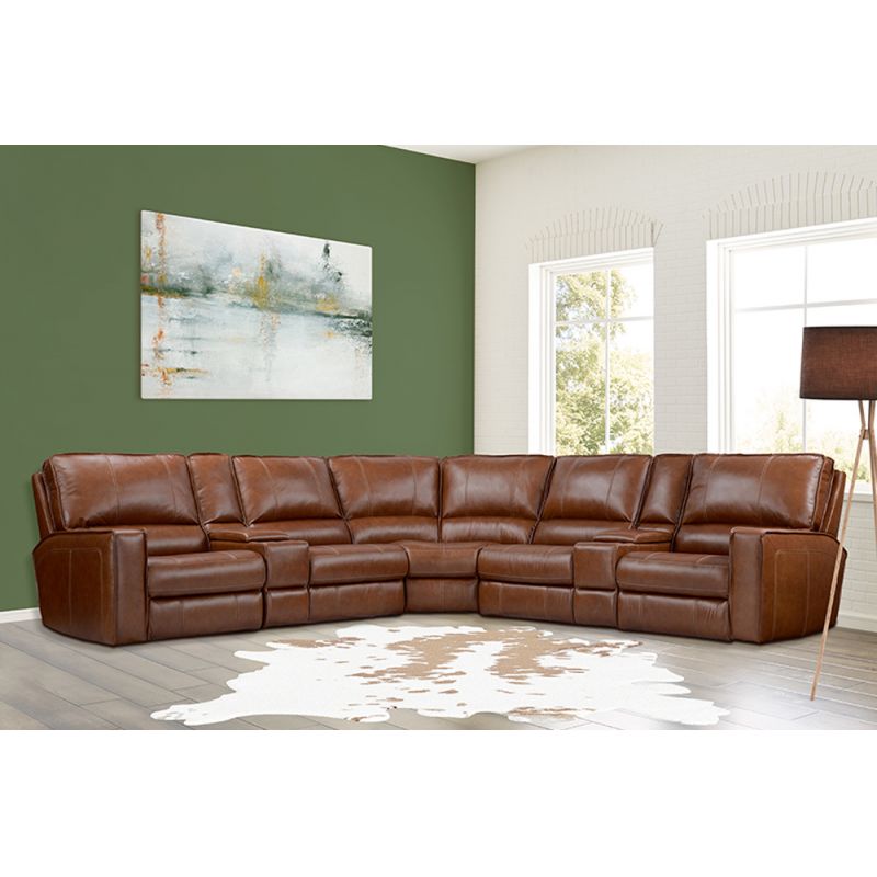 Parker House - Rockford - Verona Saddle 6 Piece Modular Power Reclining Sectional with Power Headrests and Entertainment Console - MROC-PACKA(H)-VSA
