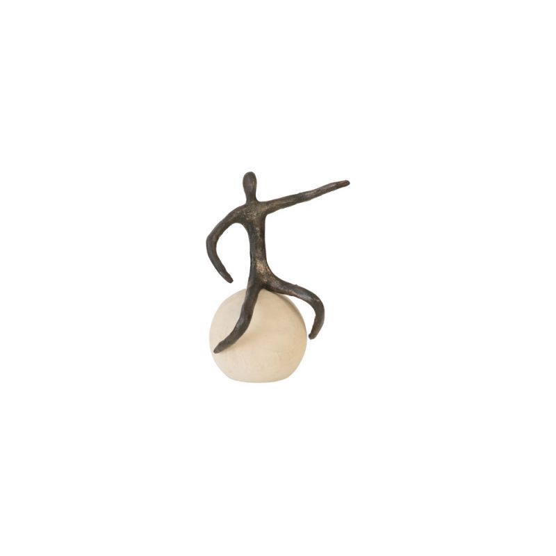 Phillips Collection - Abstract Figure on Bleached Wood Base, Bronze Finish, Extended Straight Arm - TH96037
