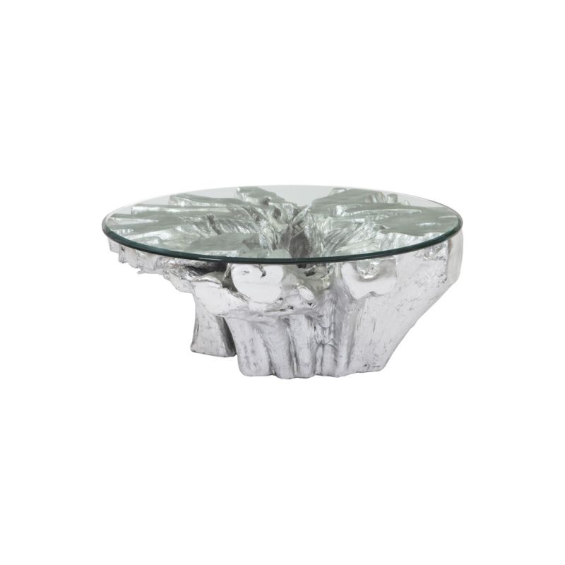 Phillips Collection - Abyss Cast Root Coffee Table With Glass, Silver Leaf - PH67967