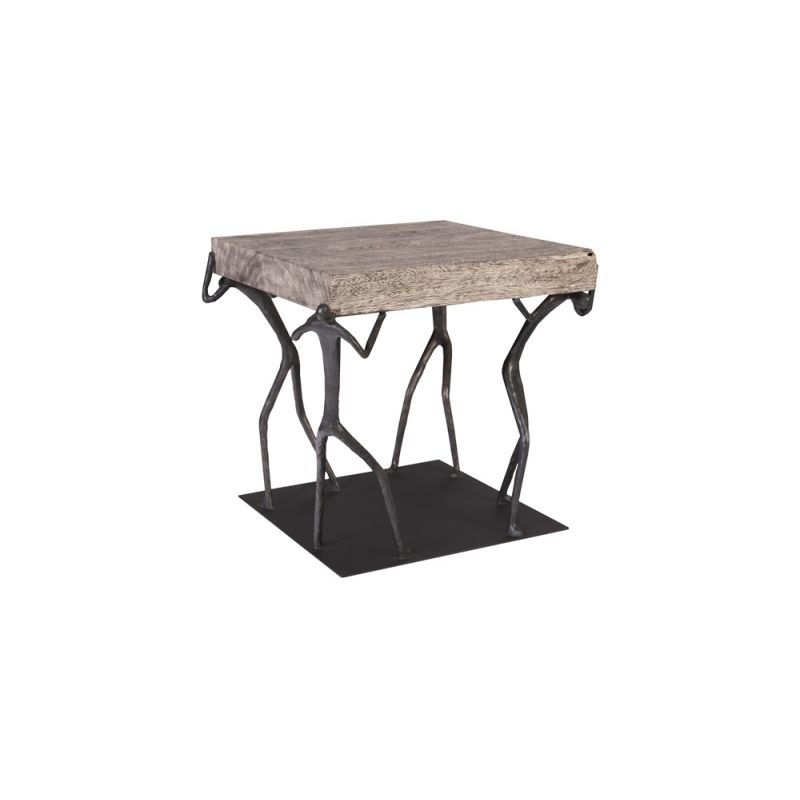 Phillips Collection - Atlas Side Table, Chamcha Wood, Gray Stone Finish, Metal - TH100837