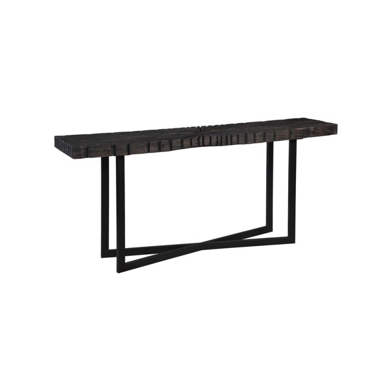 Phillips Collection - Chainsaw Console Table, Burnt Black, Black Iron Cross Base - TH103558