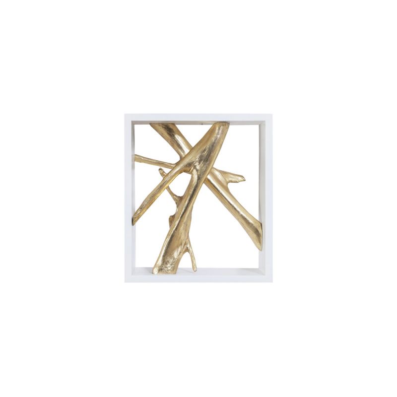 Phillips Collection - Framed Branches Wall Tile, White, Gold Leaf - PH100844