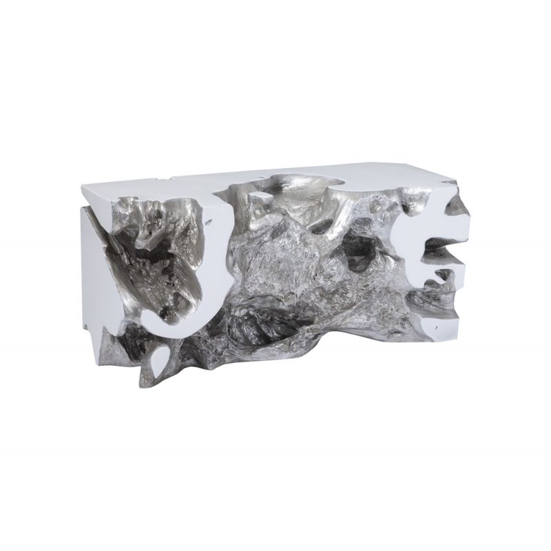 Phillips Collection - Freeform Bench, White, Silver Leaf, SM - PH63350