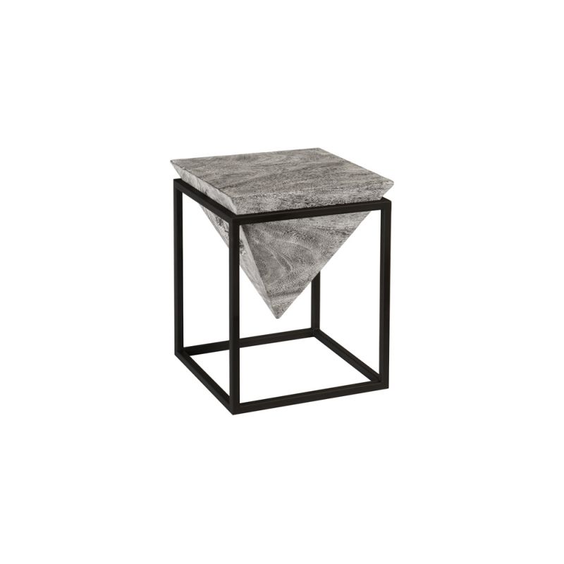 Phillips Collection - Inverted Pyramid Side Table, Gray Stone, Wood/Metal, Black, SM - TH99493