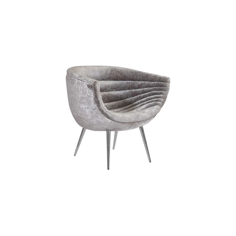 Phillips Collection - Nouveau Club Chair, Gray Crushed Velvet Fabric, Stainless Steel Legs - PH99963