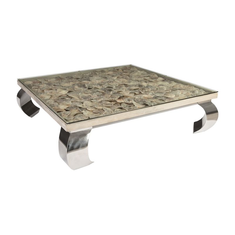 Phillips Collection - Shell Coffee Table, Glass Top, Ming Stainless Steel Legs - PH81449