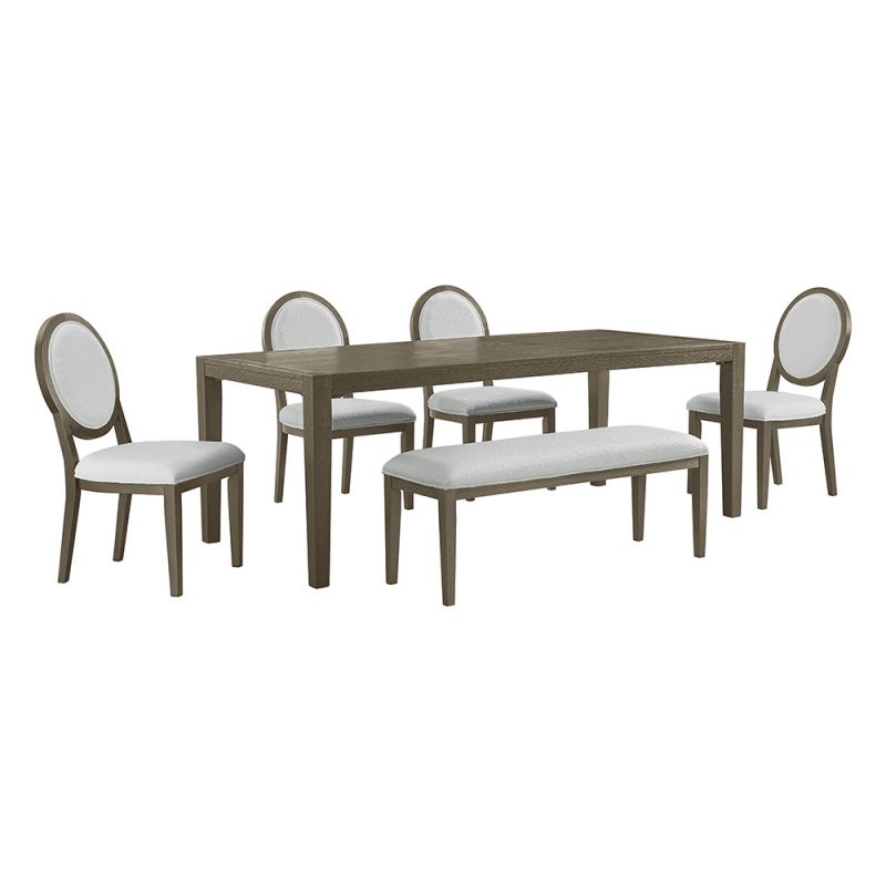 Picket House Furnishings - Armes 6PC Standard Height Dining Set in Grey-Rectangular Table, Four Round Back Chairs & Bench - D-3690-6-DTSC2-6PC