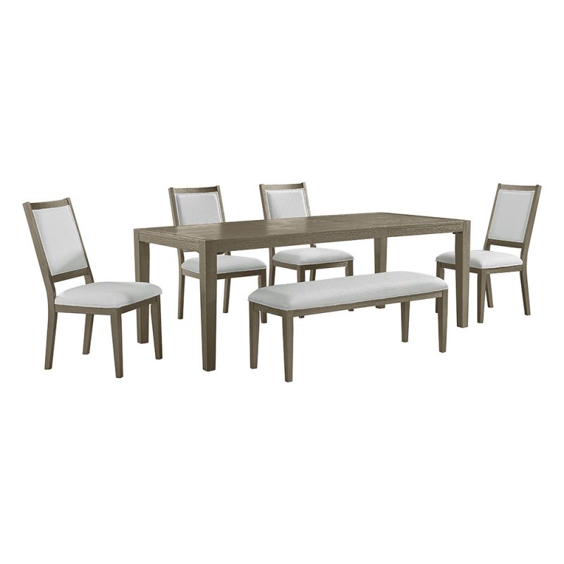 Picket House Furnishings - Armes 6PC Standard Height Dining Set in Grey-Rectangular Table, Four Square Back Chairs & Bench - D-3690-6-DTSC1-6PC