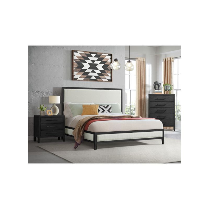 Picket House Furnishings - Armes King White Fabric Panel 3PC Bedroom Set in Black - B-3690-8W-KB1-3PC