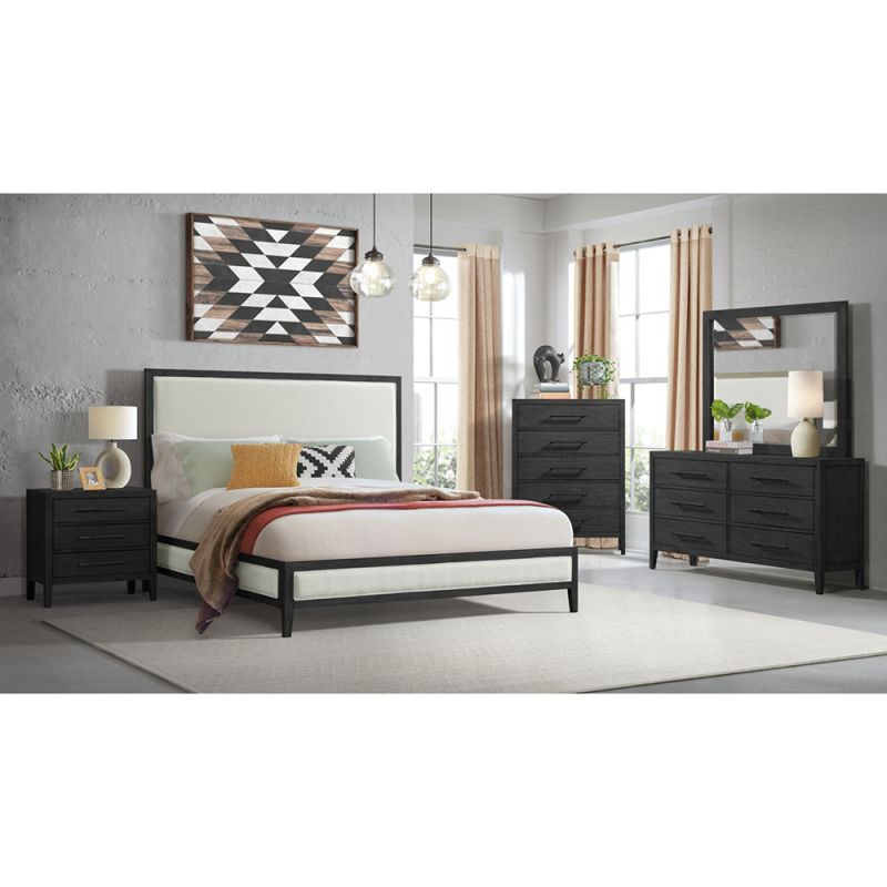 Picket House Furnishings - Armes King White Fabric Panel 5PC Bedroom Set in Black - B-3690-8W-KB1-5PC
