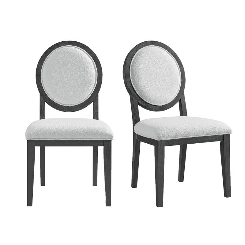 Picket House Furnishings - Armes Round Back Dining Chair with Boucle White Fabric in Black (Set of 2) - D-3690-8-SC2