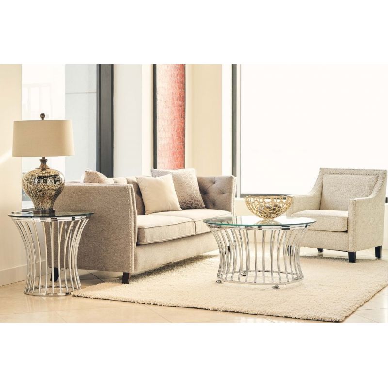 Picket House Furnishings - Astoria 2Pc Occasional Table Set Coffee Table And End Table in Chrome - CEM1002PC