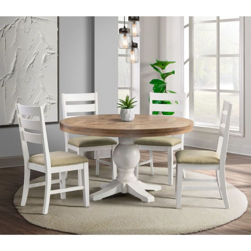 Picket House Furnishings Barrett Round 5pc Dining Set-Table and Four Chairs In Natural/White - DPK100RD5PC