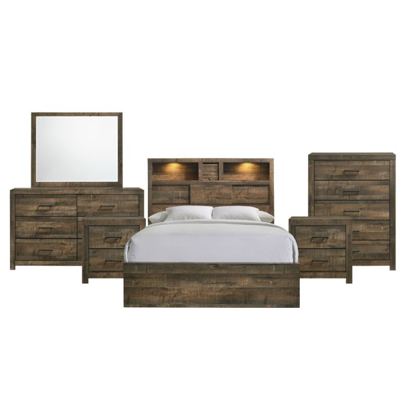 Picket House Furnishings - Beckett Full Bookcase Panel 6PC Bedroom Set with Bluetooth - BY520FB6PC