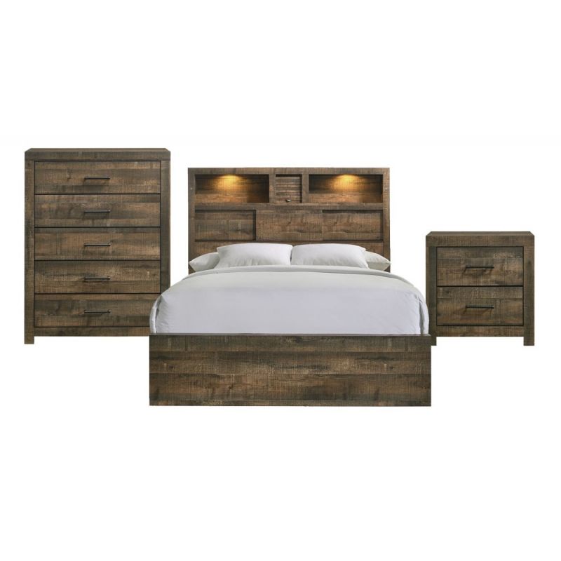 Picket House Furnishings - Beckett King Bookcase Panel 3PC Bedroom Set with Bluetooth - BY520KB3PC