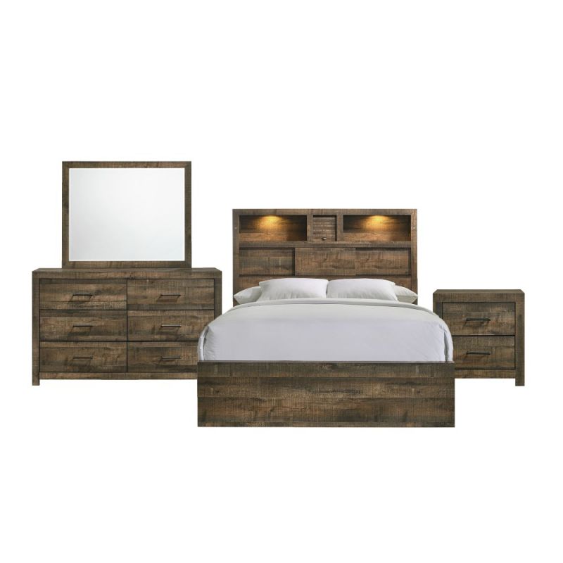 Picket House Furnishings - Beckett Queen Bookcase Panel 4PC Bedroom Set with Bluetooth - BY520QB4PC