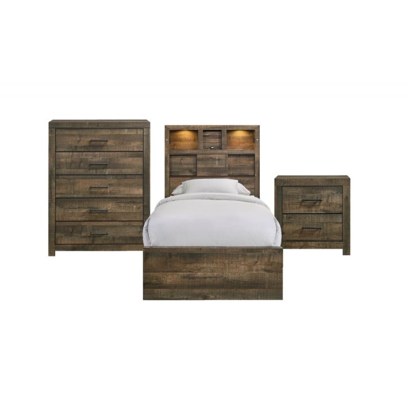 Picket House Furnishings - Beckett Twin Bookcase Panel 3PC Bedroom Set with Bluetooth - BY520TB3PC