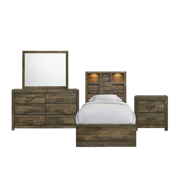Picket House Furnishings - Beckett Twin Bookcase Panel 4PC Bedroom Set with Bluetooth - BY520TB4PC